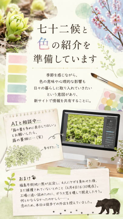 「七十二候と色の紹介を準備しています」に掲載している画像